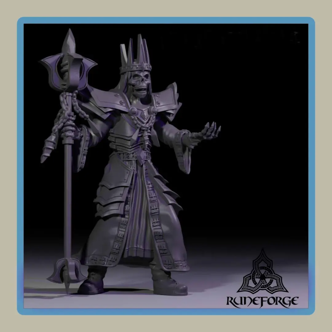 render of 28mm miniature undead lich with staff
