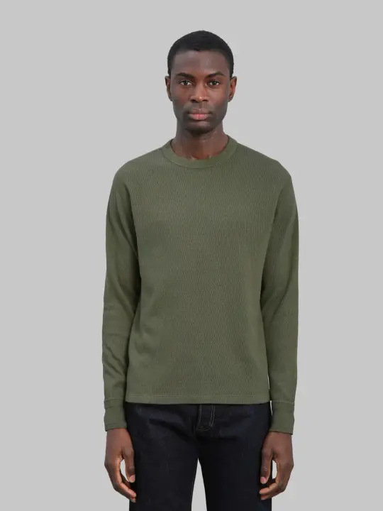 Loop & Weft Supima Long Honeycomb Knit Crewneck Thermal Army Olive