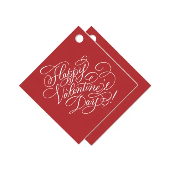 Happy Valentine's Day custom calligraphy white foil on red Tags, Set of 15
