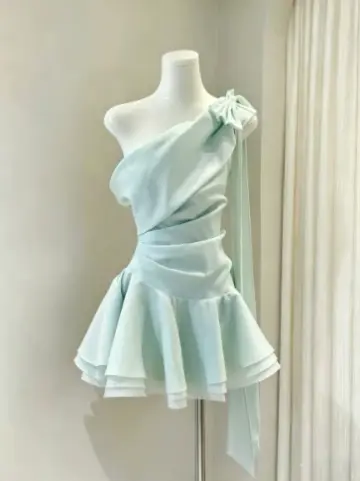 Fresh Mint Green A-Line One-shoulder Corset Mini Birthday Dress Homecoming Dress RS285