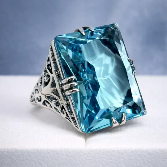 Sky Blue Aquamarine Ring, Size 5, Huge 30ct Gem, XR Ring, Vintage Jewelry #D9 - Ready to Ship