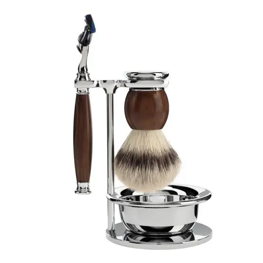 MÜHLE SOPHIST 4 Pc. Shaving Set, Silvertip Fibre Brush & Gillette® Fusion™ Razor, Ironwood