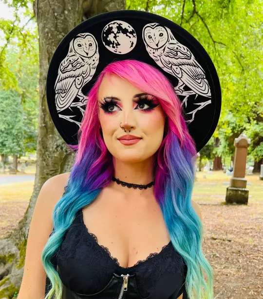 Owls Vegan Felt Flat Top XL Wide Brim Hat