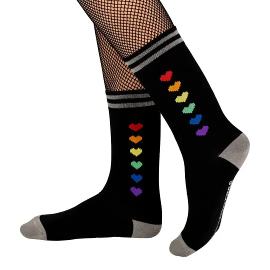 Pride Pixel Hearts Crew Socks - Rainbow Heart Socks