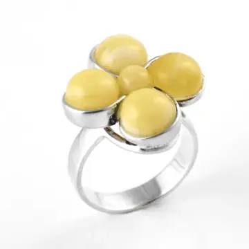 Large Butterscotch Amber Flower Ring