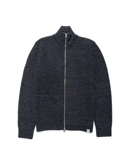 Norse Projects Hagen Wool Cotton Rib Full Zip Jacket Dark Grey Melange