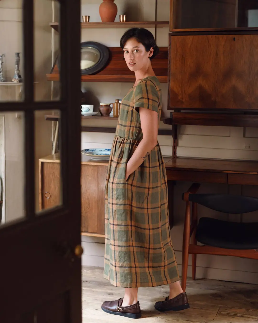 No.17 Full Length Linen Tea Dress in The George Plaid