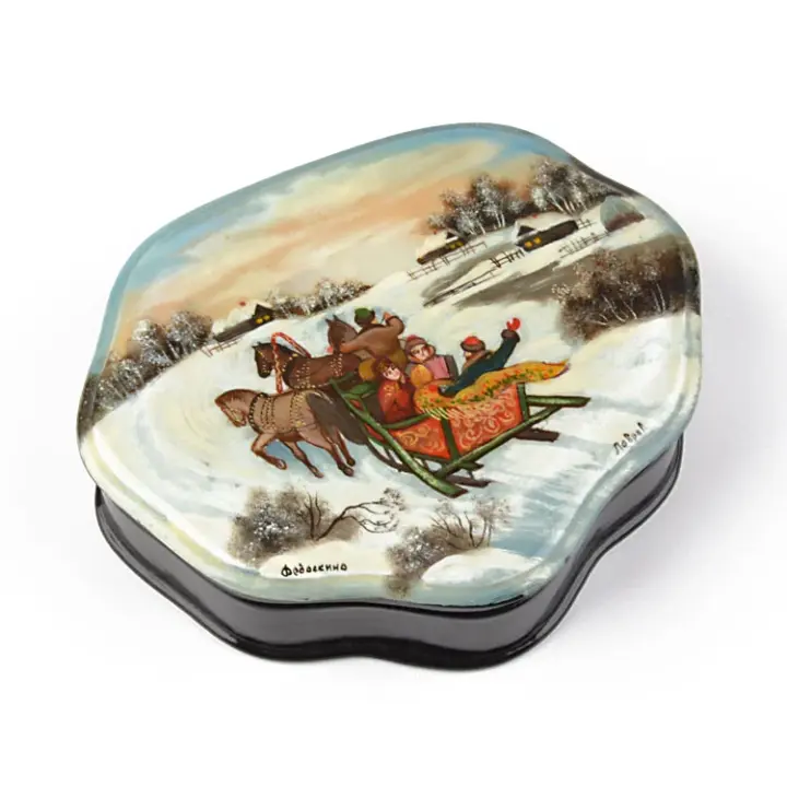 Russian Troika Lacquer Jewelry Box
