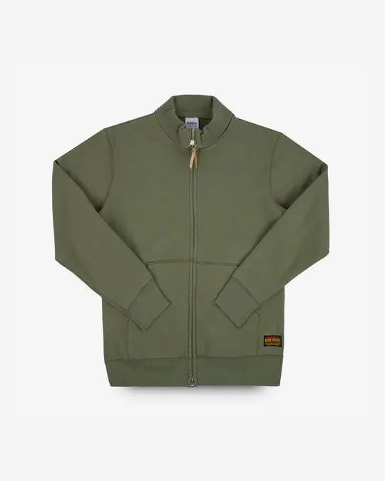 14oz Ultra Heavyweight Loopwheel Cotton Zip Up Sweater - Olive Green