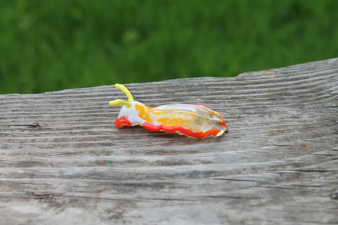 Transparent Yellow Glass Sea Slug Figurine With Red Trim
