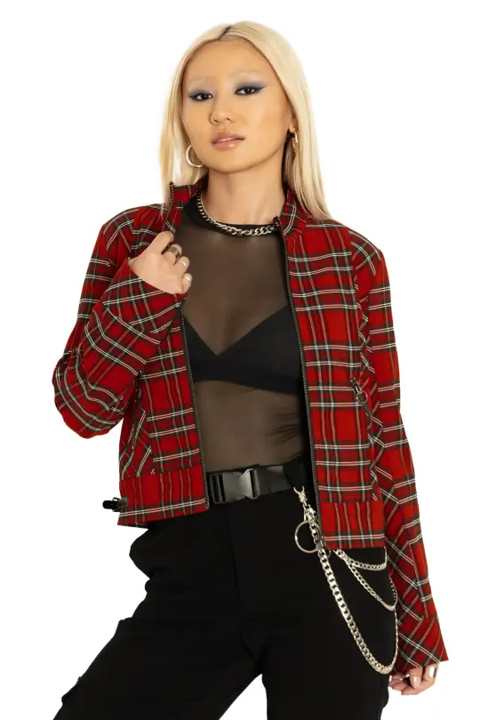 Tartan Rouge Cropped Buckle Jacket