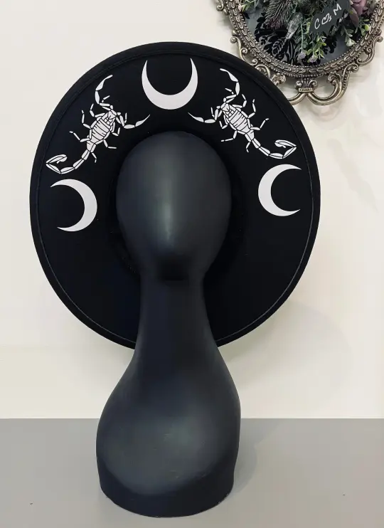 Scorpion Black & White Vegan Felt XL Wide Brim Hat