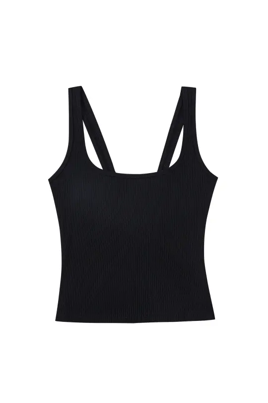 Tencel Rib Square Neck Tank Top Black