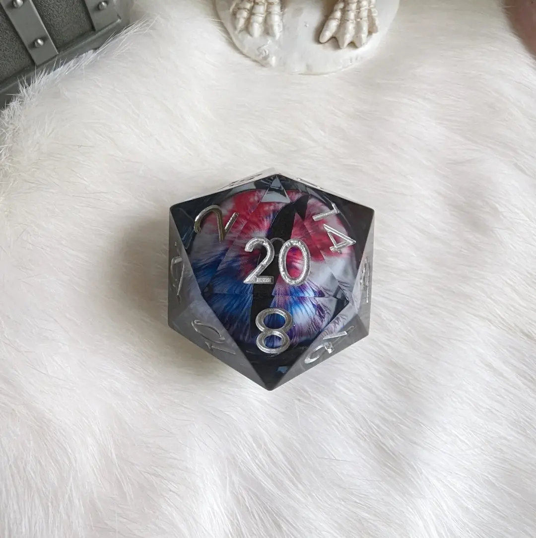 Liquid Core Eye Large D20 White Red Blue – 1.5" Moving Eye DnD Die