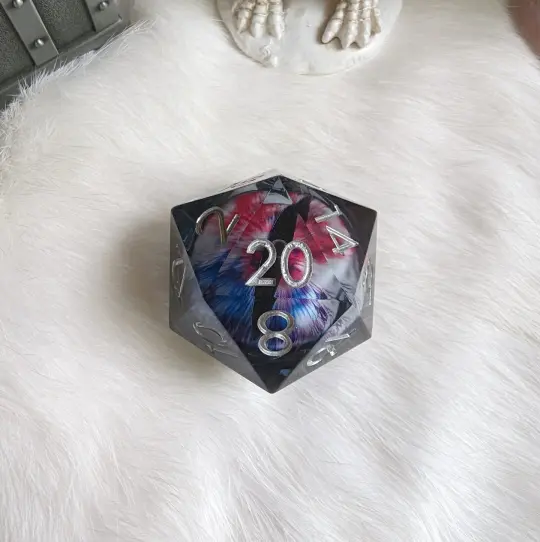 Liquid Core Eye Large D20 White Red Blue – 1.5" Moving Eye DnD Die