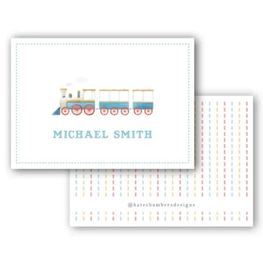 Watercolor Blue Train with Dashed Back and & Border Enclosure Card