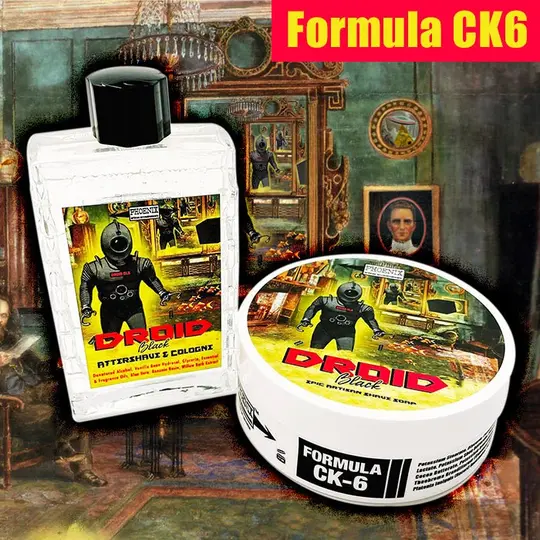 Droid Black Artisan Shaving Soap & Aftershave Bundle | Ultra Premium CK-6 Formula | Homage to Floïd Black