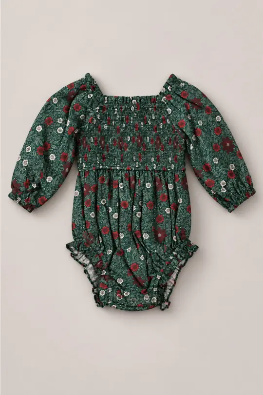 Baby Madeline Romper in Evergreen Merry Ditsy