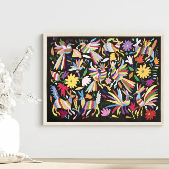 Black Otomí Hand-Embroidered Tapestry