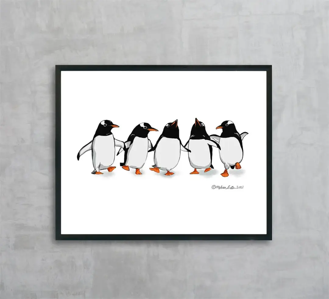 Five Dancing Penguins Fine Art Print