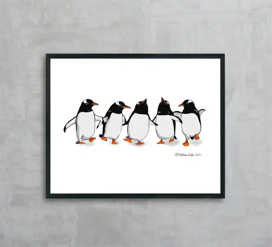Five Dancing Penguins Fine Art Print