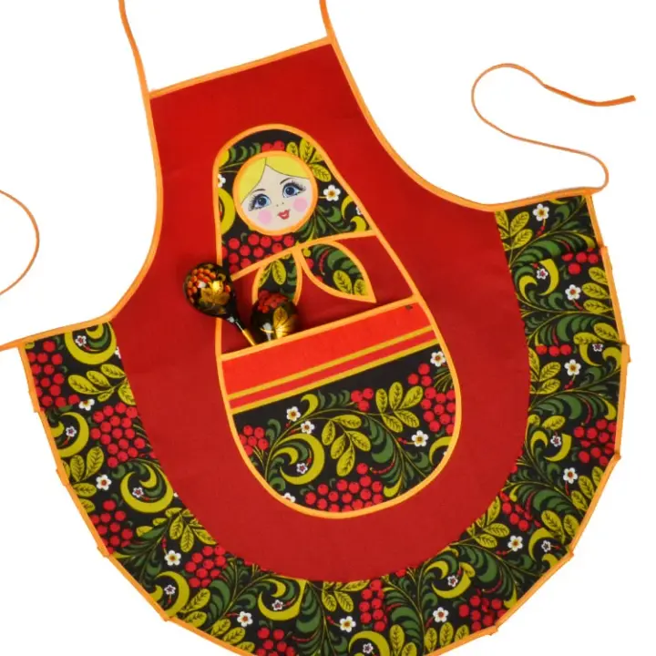 Cute Khokhloma Doll Kitchen Apron