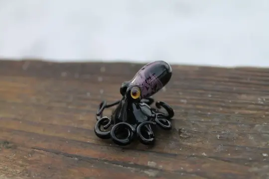 Handmade Black And Purple Glass Octopus Figurine - Ocean Art Gift