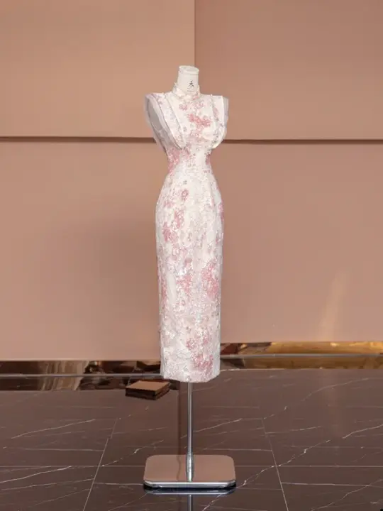 Light pink sleeveless fitted waist bodycon sexy ball gown, bridal dress R8489