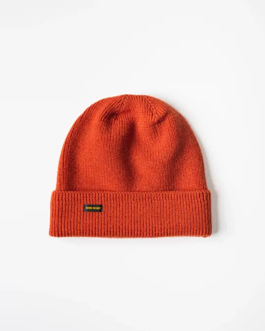 100% Wool Ribbed Beanie - Orange