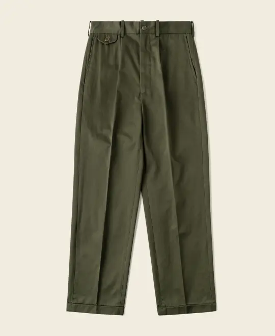 1950s Single-Pleat Cotton Twill Trousers - Olive