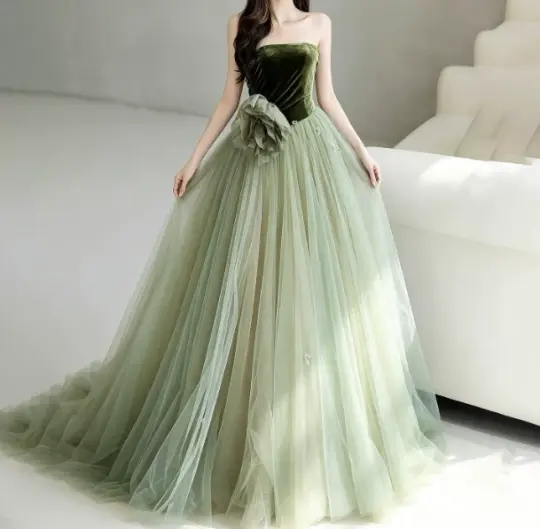 Tulle Puffy Corset Prom Gown , Green Dreamy Women's Maxi Evening Dress Birthday Dress RS2520