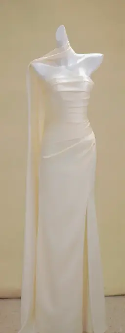 Apricot Strapless Waist Slim Pleated Satin Maxi Bridal Dress R5762