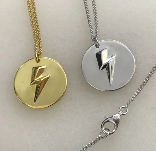 3D Lightning Bolt Circular Pendant and Chain (925 Silver)