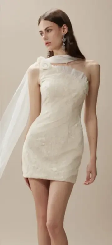 Apricot Slim Fit Asymmetrical Neckline Hip-hugging Sexy Short Skirt Homecoming Dress R4396