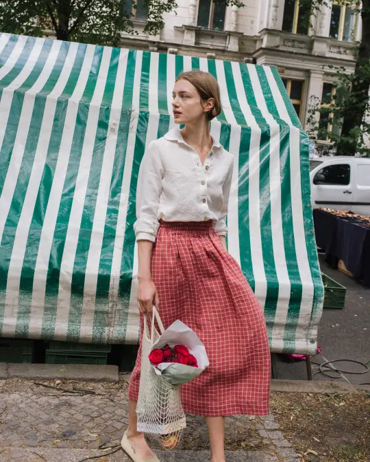 SION gathered linen skirt