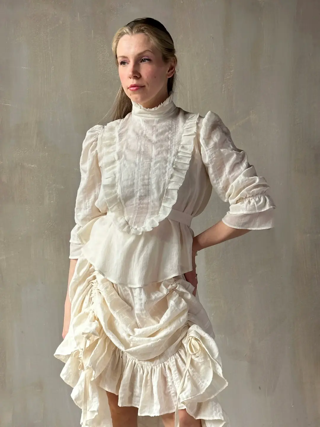Spring '26: "Carmilla" Stand Collar Blouse in Ivory Cotton (In Stock)