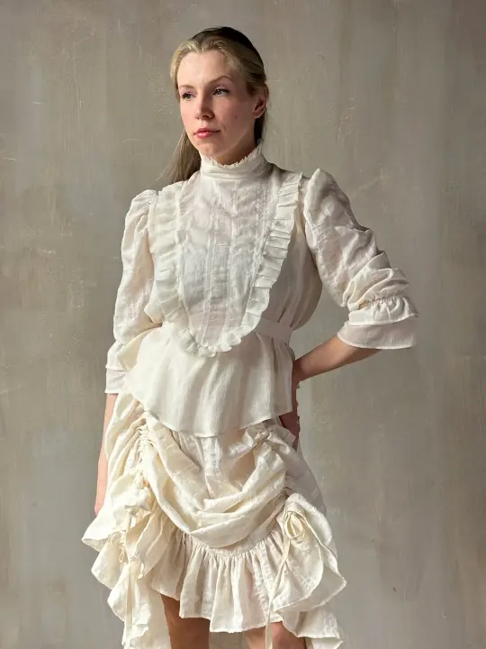 Spring '26: "Carmilla" Stand Collar Blouse in Ivory Cotton (In Stock)