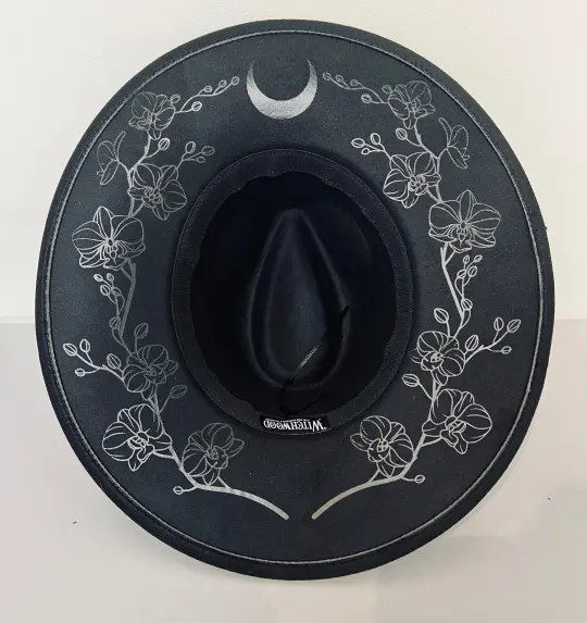 Black-on-Black Orchids Vegan Felt XL Wide Brim Hat