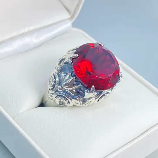 Ruby Ring, Size 8, Bling Gothic Filigree, 12ct Gem Vintage Revival Jewelry D96 - Ready to Ship