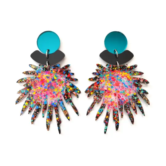 Party Confetti Pom Pom Acrylic Laser Cut Earrings