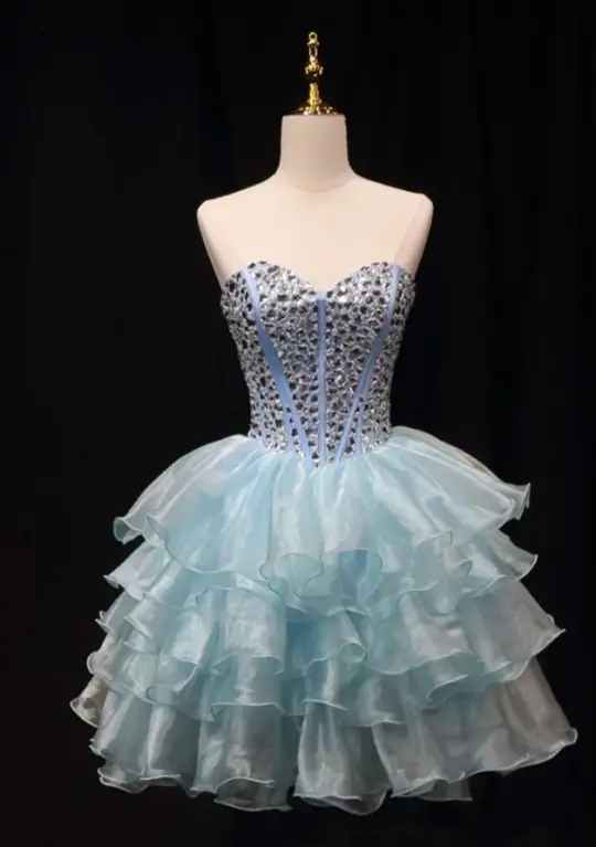 Ruffled Sleeveless Homecoming Dress , Beaded Women's Short Prom Dress Birthday Dress RS2151
