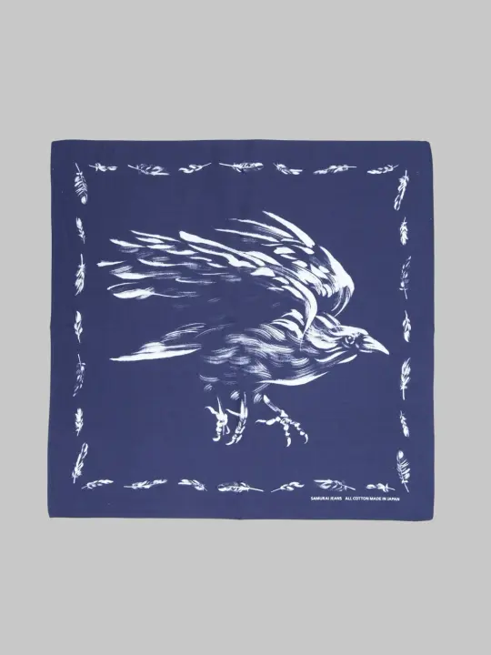 Samurai Jeans SJ-02 "Yatagarasu Crow" Pattern Cotton Bandana Blue