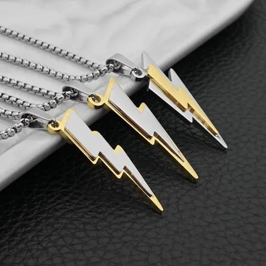 3D Lightning Bolt Gold/Silver Pendant & Chain (Stainless Steel)