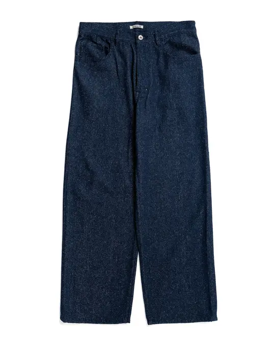 Auralee Silk Nep Denim 5P Wide Pants Dark Navy