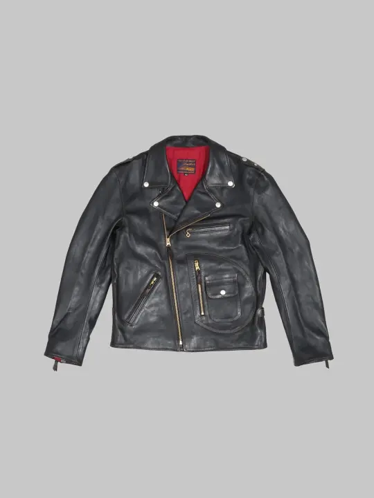 The Flat Head FN-LJ-HW001 Horsehide Double Rider's Jacket Black Aniline
