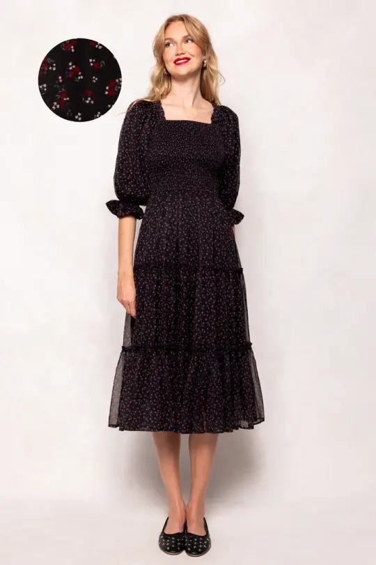 Madeline Dress in Black Ditsy Floral