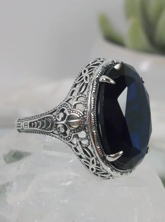 Sapphire Ring, Art Deco Vintage Revival Jewelry #D230