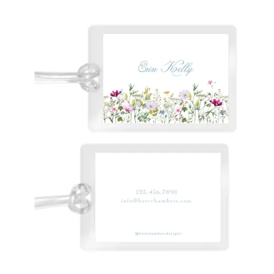 Girl's Watercolor Wildflowers Laminated Bag Tag