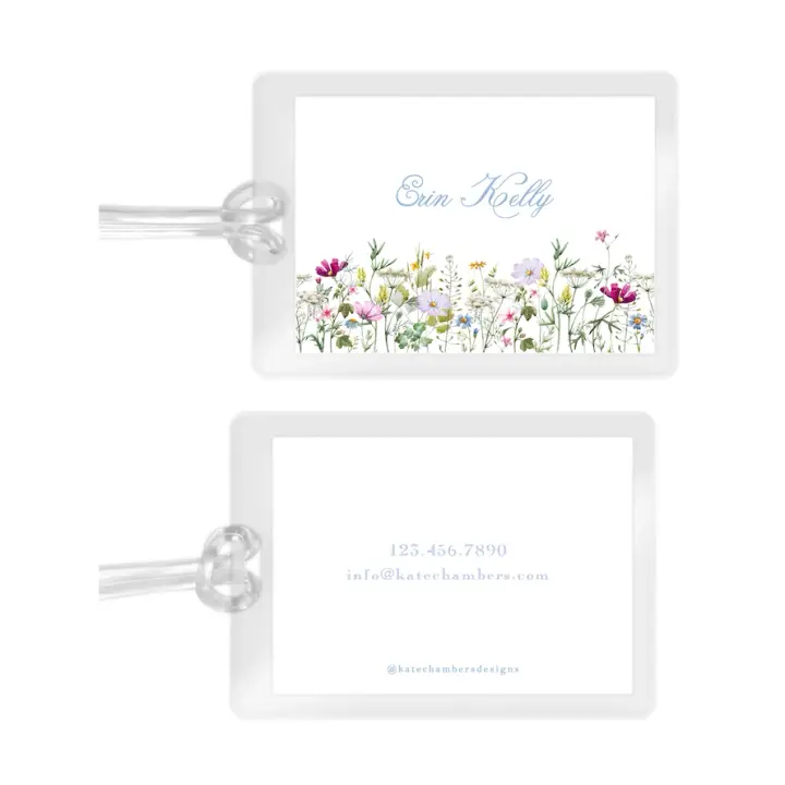 Girl's Watercolor Wildflowers Laminated Bag Tag