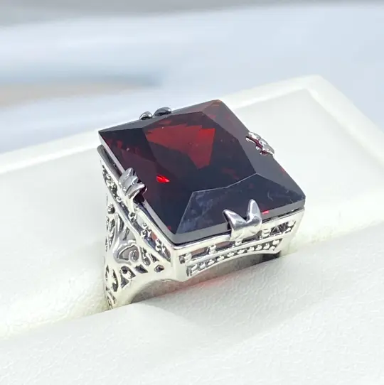 Garnet CZ Ring, Size 9, Huge 30ct Gem, XR Ring, Vintage Style Jewelry #D9 -Ready to Ship